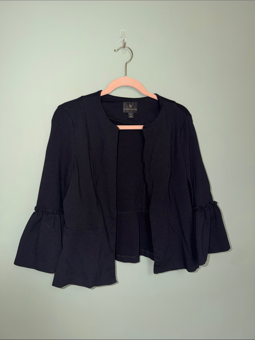 Worthington Black Bell Sleeve Open Front Jacket Size M
